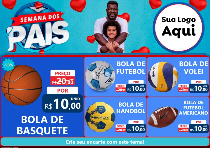 Modelo de Encarte para Encarte A4 Horizontal com o tema Semana Dos Pais para Artigos Esportivos