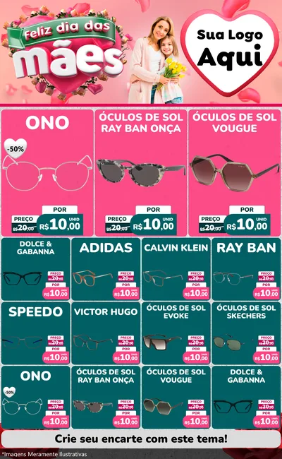 Modelo de Encarte para Encarte Grande com o tema Feliz Dia das Mães para Óticas