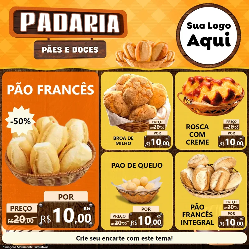 Modelo de Rede Social para Feed Facebook com o tema Padaria Pães e Doces para Padaria