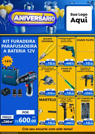 Modelo de Encarte para Encarte A4 Vertical com o tema Aniversário para Maquinas e Ferramentas