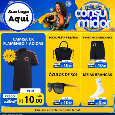 Modelo de Rede Social para Feed Facebook com o tema Mês do Consumidor para Roupas e acessórios