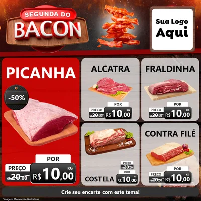 Modelo de Rede Social para Feed Facebook com o tema Segunda do Bacon para Açougue