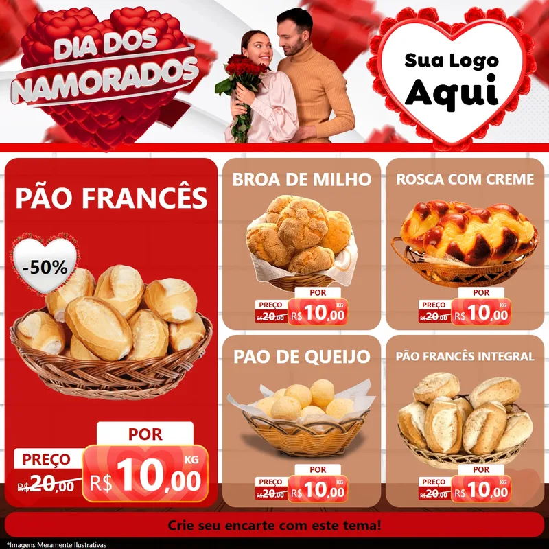 Modelo de Rede Social para Feed Facebook com o tema Dia dos Namorados para Padaria