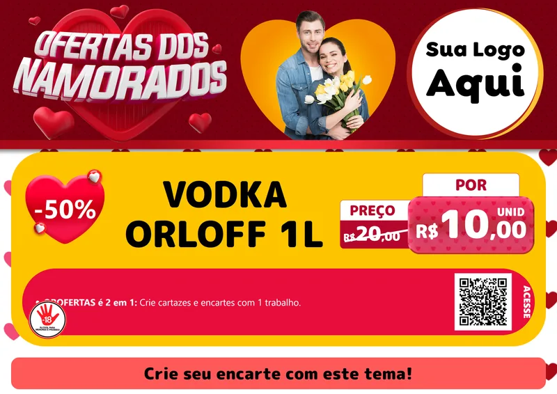Modelo de Cartaz para Cartaz A4 Horizontal com o tema Ofertas Dos Namorados para Distribuidora de bebidas