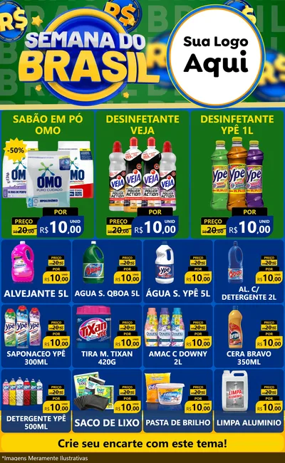 Modelo de Encarte para Encarte Grande com o tema Semana Do Brasil para Produtos de Limpeza