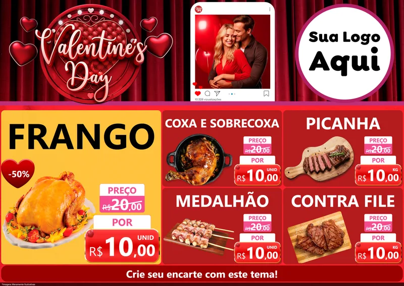 Modelo de Encarte para Encarte A4 Horizontal com o tema Valentine's Day para Assados