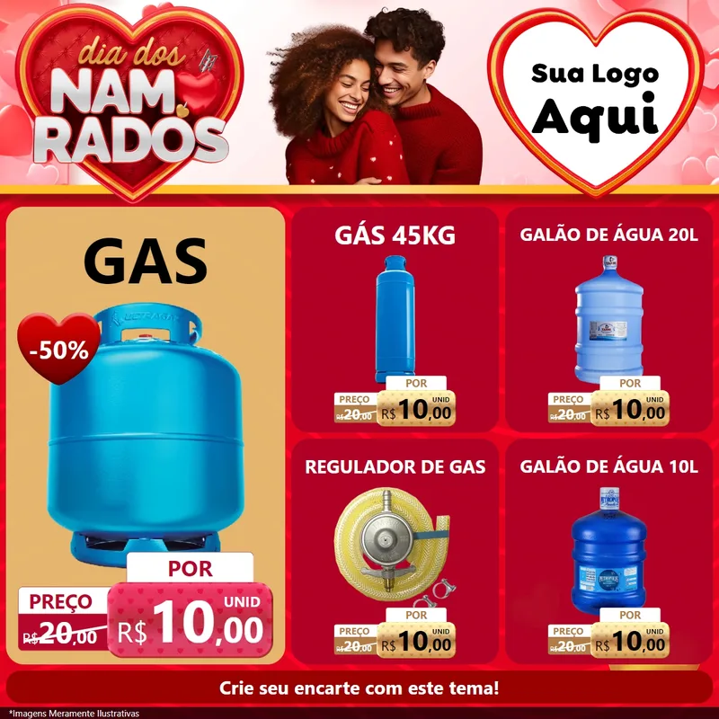 Modelo de Rede Social para Feed Facebook com o tema Dia dos Namorados para Água e gás