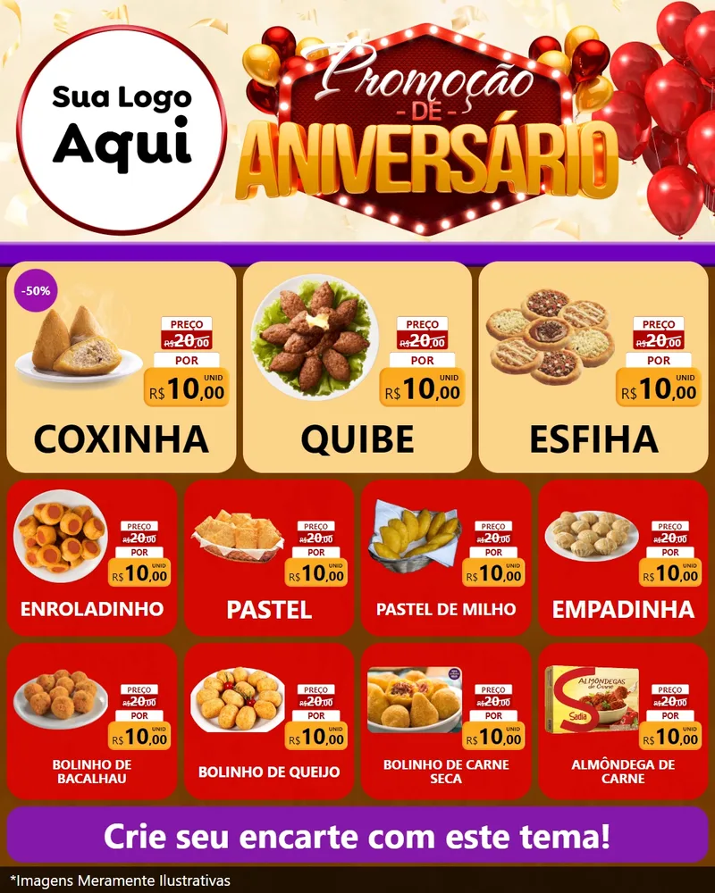 Modelo de Rede Social para Feed Instagram com o tema Promoção de Aniversário para Salgadaria