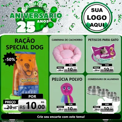 Modelo de Rede Social para Feed Facebook com o tema Promoção de Aniversário - 25 Anos para Pet Shop