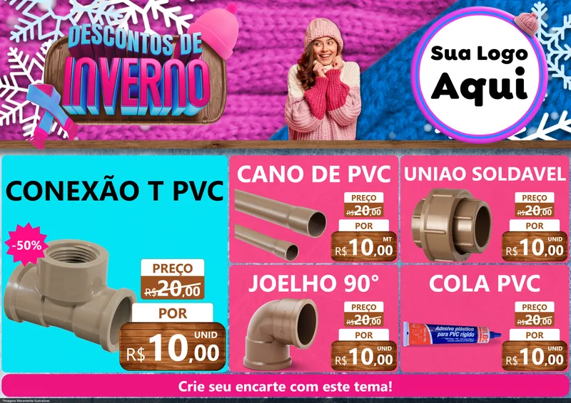 Modelo de Encarte para Encarte A4 Horizontal com o tema Descontos de Inverno para Tubos e conexões