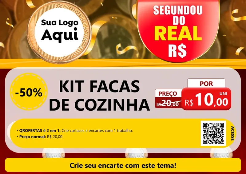 Modelo de Cartaz para Cartaz A4 Horizontal com o tema Segundou do Real para Utilidades Domésticas