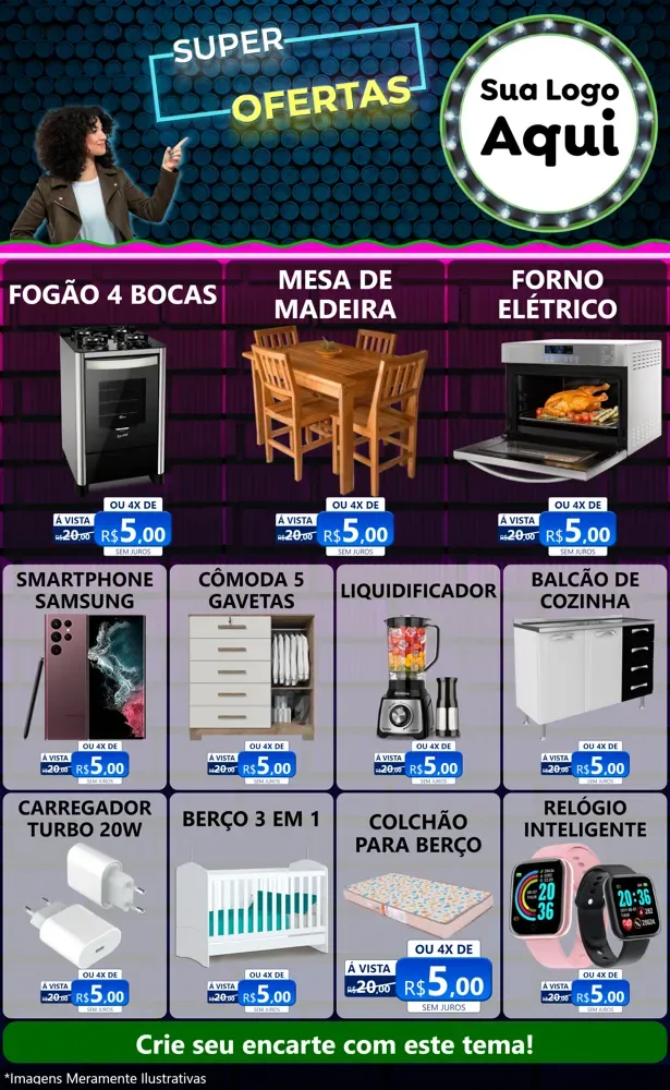 Modelo de Encarte para Encarte Grande com o tema Super Ofertas para Móveis e Eletro