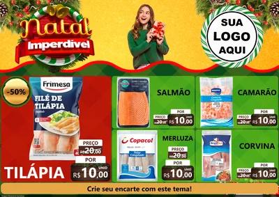 Modelo de Encarte para Encarte A4 Horizontal com o tema Natal Imperdível para Peixaria