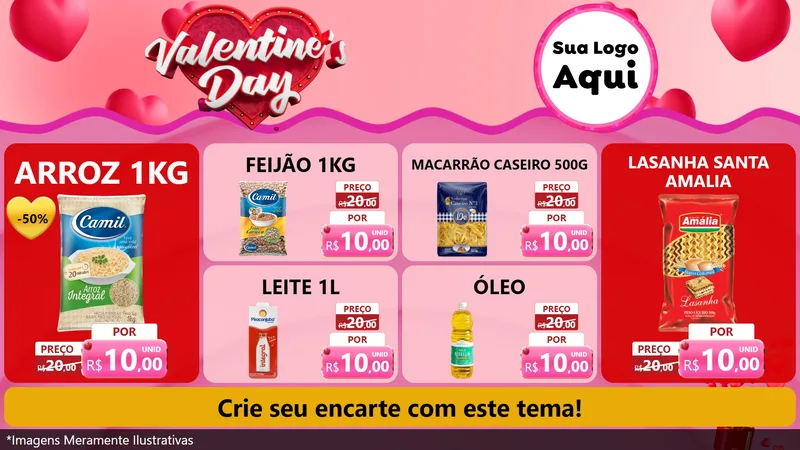 Modelo de TV para TV Horizontal com o tema Valentine's Day para Supermercado