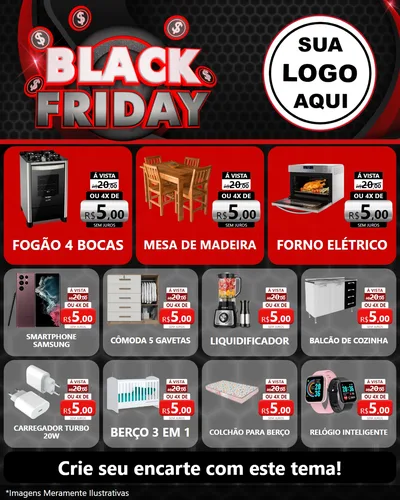 Modelo de Rede Social para Feed Instagram com o tema Black Friday para Móveis e Eletro