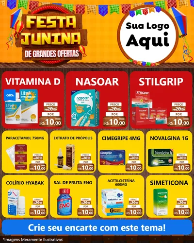 Modelo de Rede Social para Feed Instagram com o tema Festa Junina de Grandes Ofertas para Farmácia