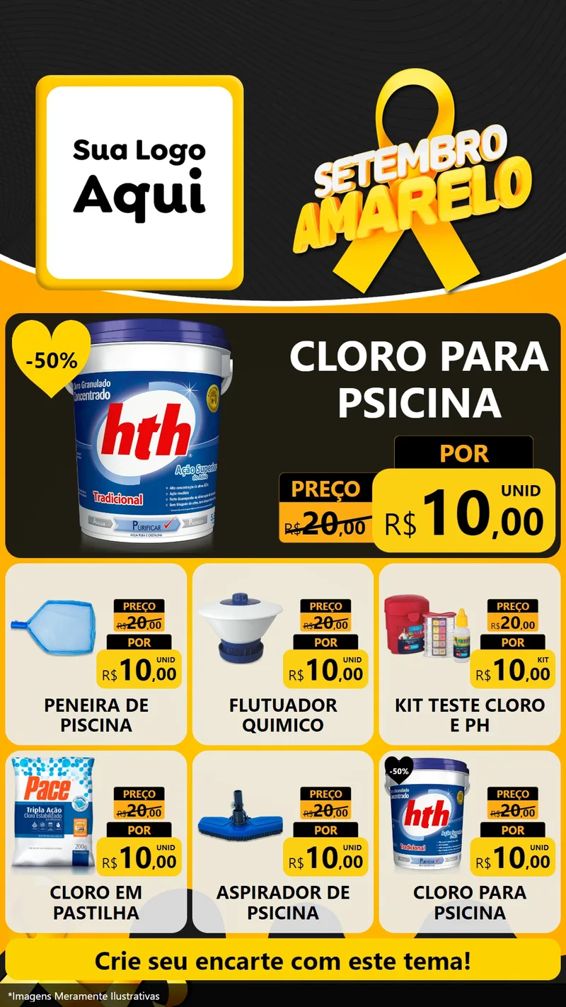 Modelo de Rede Social para Stories com o tema Setembro Amarelo para Produtos para Piscina