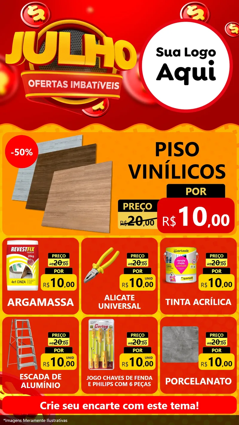 Modelo de Rede Social para Stories com o tema Julho Ofertas Imbatíveis para Material para Construção