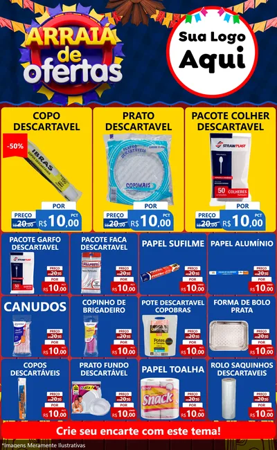 Modelo de Encarte para Encarte Grande com o tema Arraiá de Ofertas para Embalagens