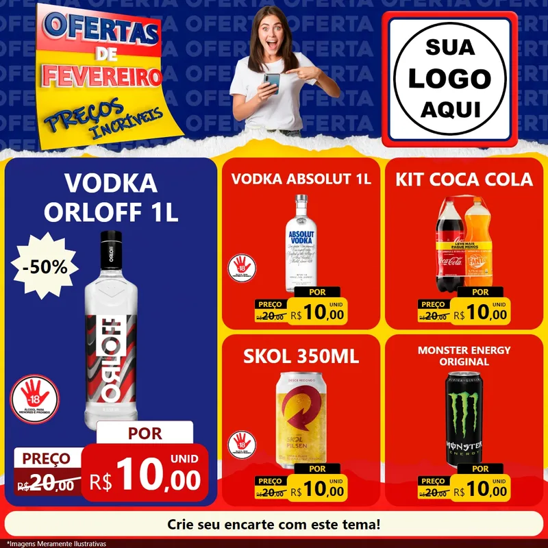Modelo de Rede Social para Feed Facebook com o tema Ofertas de Fevereiro - Preços Incríveis para Distribuidora de bebidas