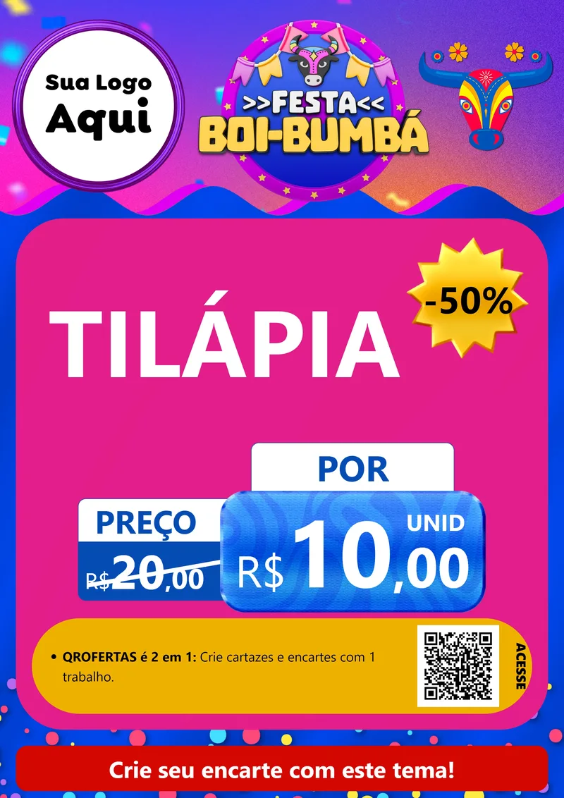 Modelo de Cartaz para Cartaz A4 Vertical com o tema Festa Boi-Bumbá para Peixaria