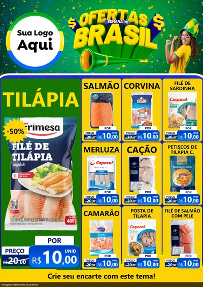 Modelo de Encarte para Encarte A4 Vertical com o tema Ofertas Semana do Brasil para Peixaria