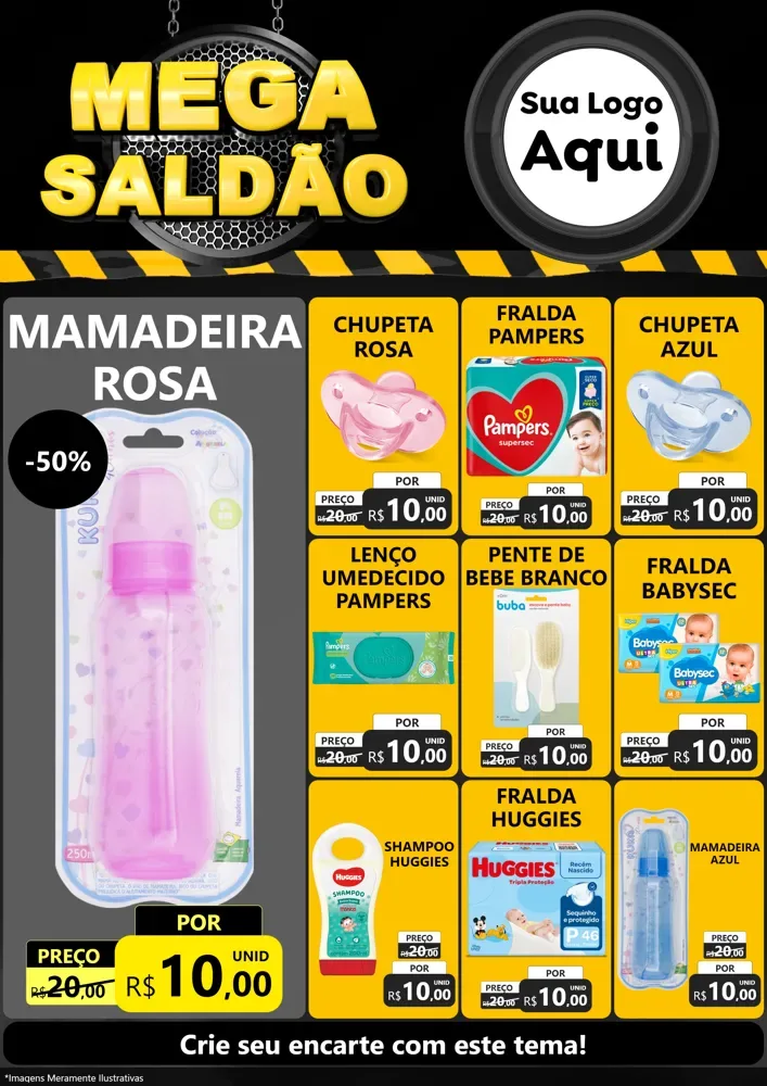 Modelo de Encarte para Encarte A4 Vertical com o tema Mega Saldão para Bebês