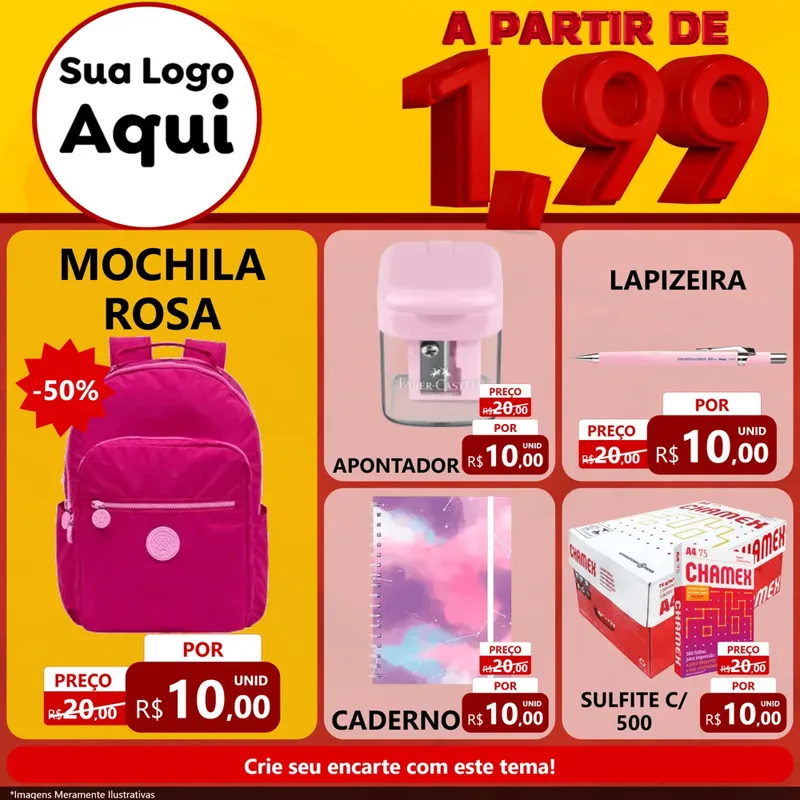 Modelo de Rede Social para Feed Facebook com o tema A Partir de Um e Noventa e Nove - 1,99 para Papelaria