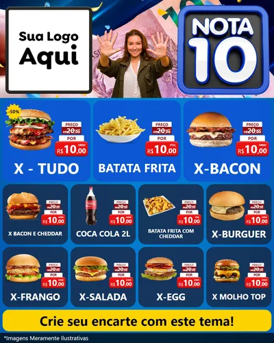 Modelo de Rede Social para Feed Instagram com o tema Nota 10 para Hamburgueria
