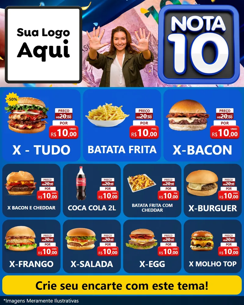 Modelo de Rede Social para Feed Instagram com o tema Nota 10 para Hamburgueria