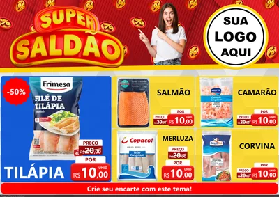 Modelo de Encarte para Encarte A4 Horizontal com o tema Super Saldão para Peixaria