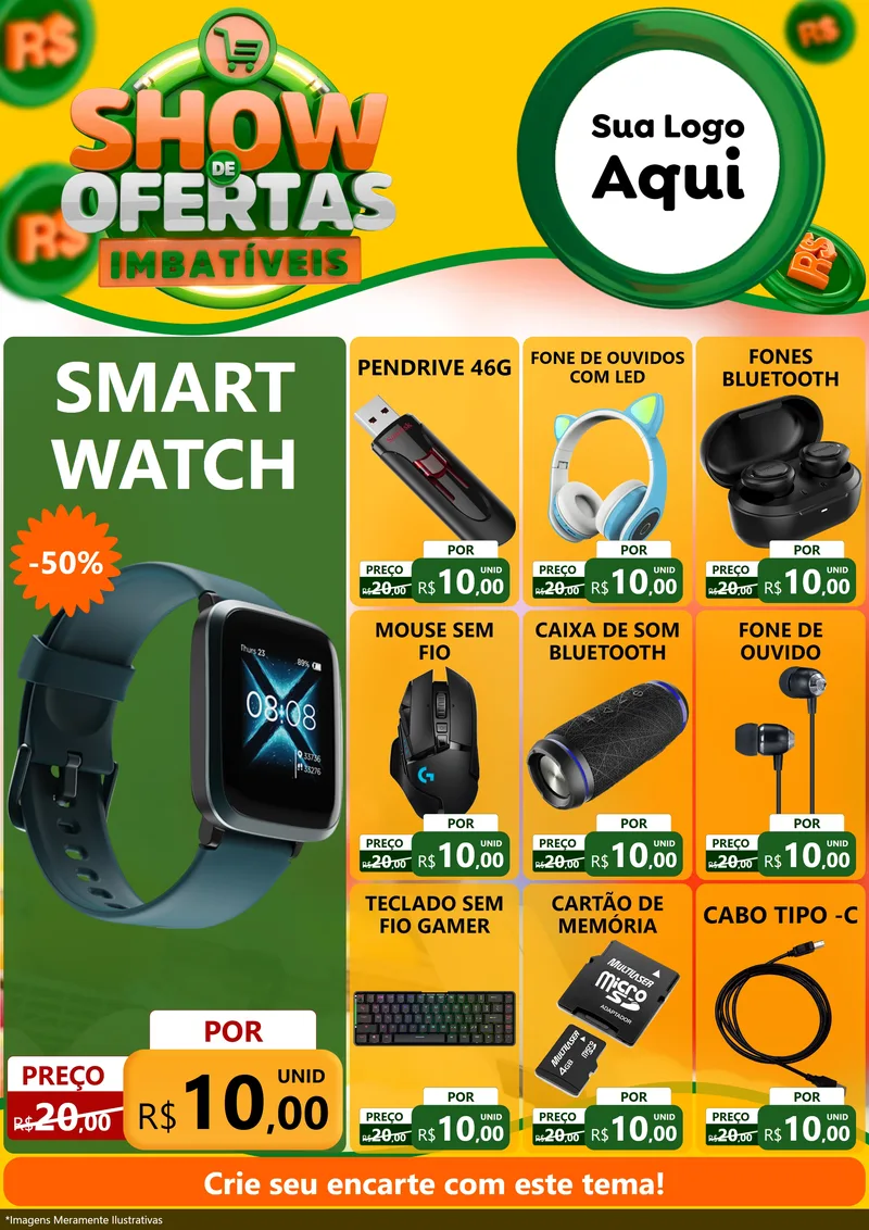 Modelo de Encarte para Encarte A4 Vertical com o tema Show de Ofertas Imbatíveis para Informática