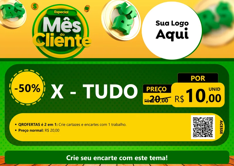 Modelo de Cartaz para Cartaz A4 Horizontal com o tema Especial Mês do Cliente para Hamburgueria