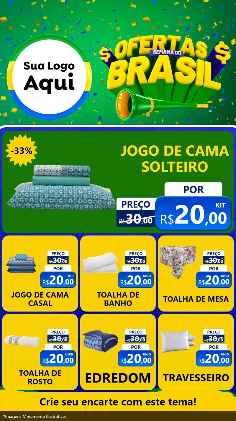 Modelo de Rede Social para Stories com o tema Ofertas Semana do Brasil para Cama, Mesa e Banho