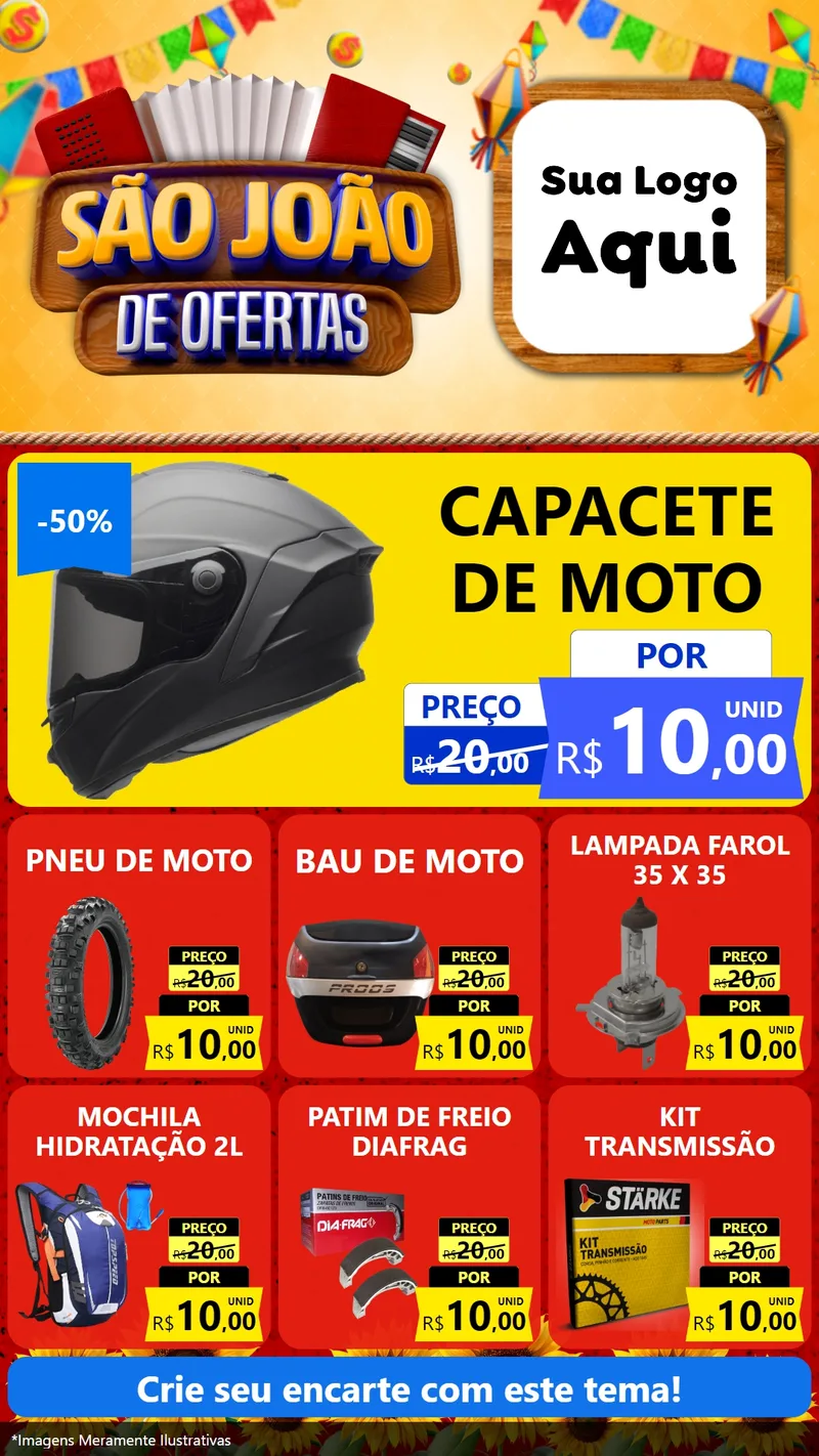 Modelo de Rede Social para Stories com o tema São João de Ofertas para Moto peças