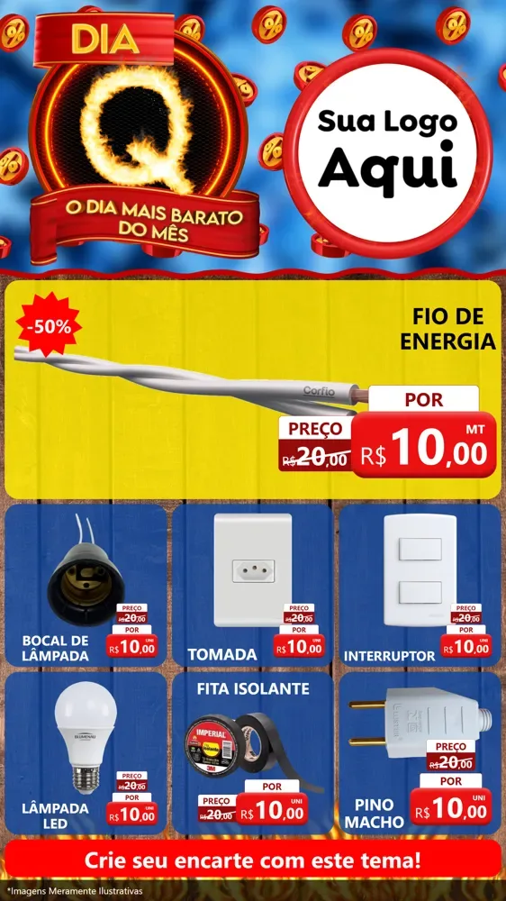 Modelo de Rede Social para Stories com o tema Dia Q - O Dia Mais Barato Do Mês para Materiais Elétricos