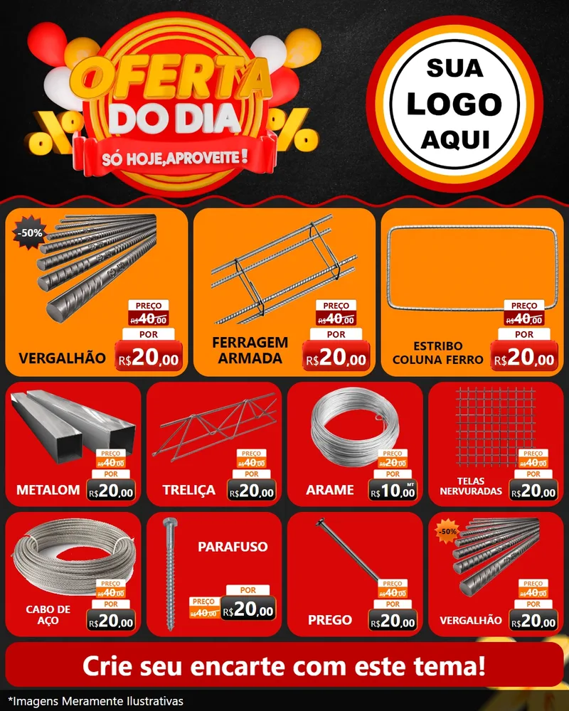 Modelo de Rede Social para Feed Instagram com o tema Oferta do Dia - Só hoje, Aproveite! para Ferragens