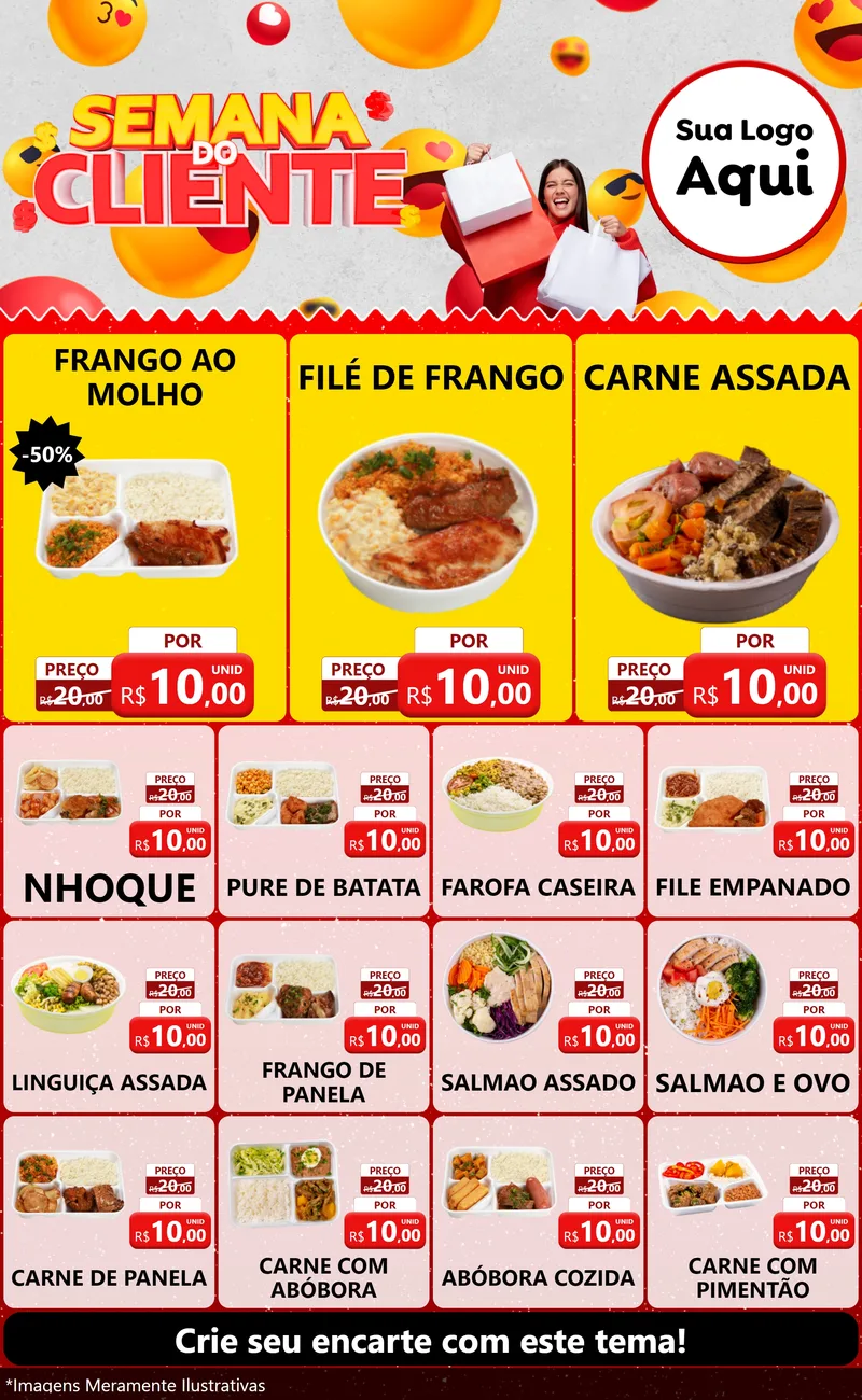 Modelo de Encarte para Encarte Grande com o tema Semana do Cliente para Restaurante