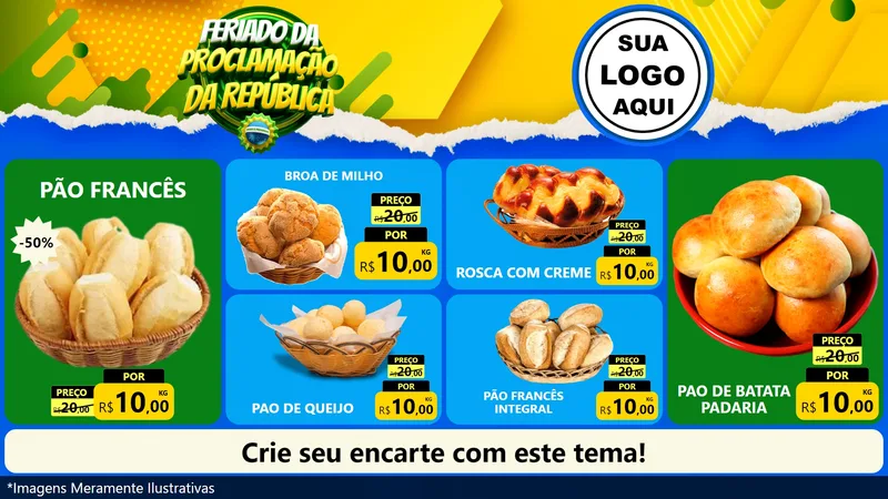 Modelo de TV para TV Horizontal com o tema Feriado da Proclamação da República para Padaria