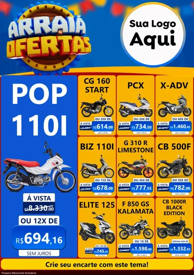 Modelo de Encarte para Encarte A4 Vertical com o tema Arraiá de Ofertas - Junina para Concessionaria de Motos