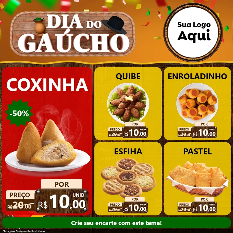 Modelo de Rede Social para Feed Facebook com o tema Dia do Gaúcho para Salgadaria