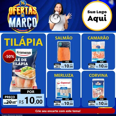 Modelo de Rede Social para Feed Facebook com o tema Ofertas de Março para Peixaria