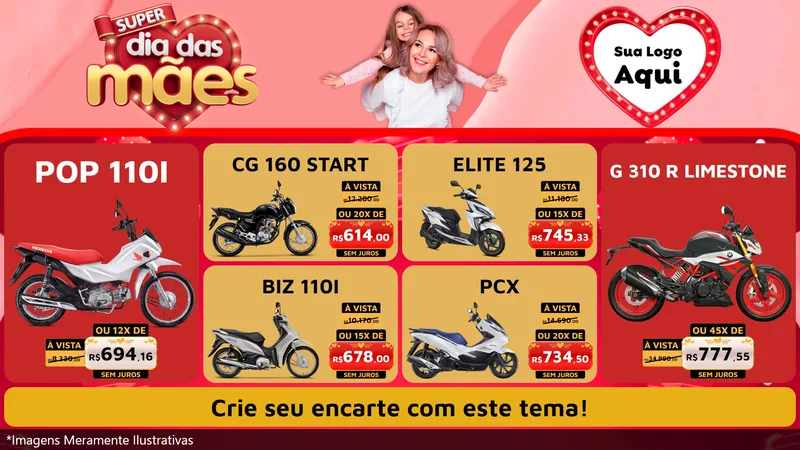 Modelo de TV para TV Horizontal com o tema Super Dia Das Mães para Concessionaria de Motos
