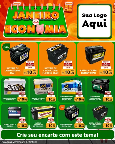 Modelo de Rede Social para Feed Instagram com o tema Janeiro da Economia para Baterias Elétricas