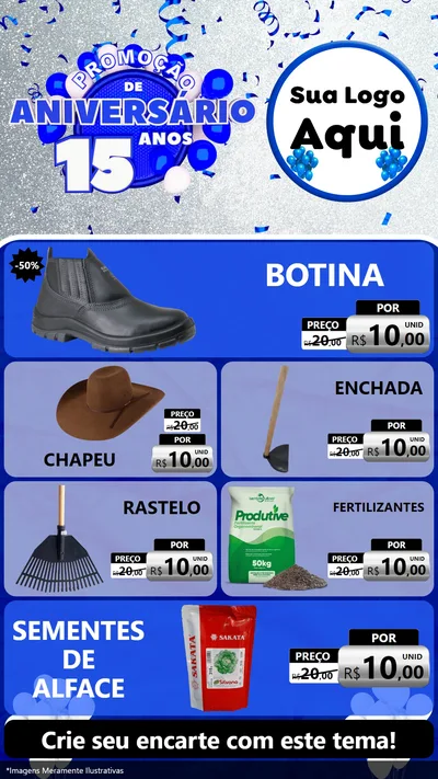 Modelo de TV para TV Vertical com o tema Promoção de Aniversário - 15 Anos para Agropecuária