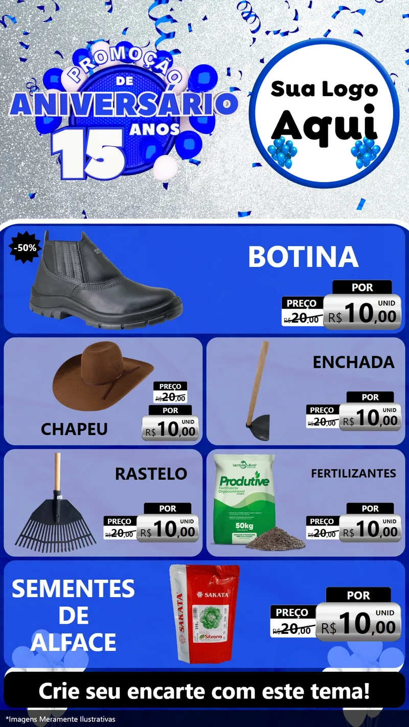 Modelo de TV para TV Vertical com o tema Promoção de Aniversário - 15 Anos para Agropecuária