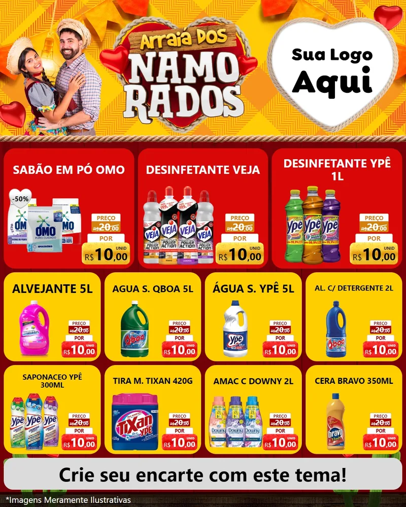 Modelo de Rede Social para Feed Instagram com o tema Arraiá dos Namorados para Produtos de Limpeza
