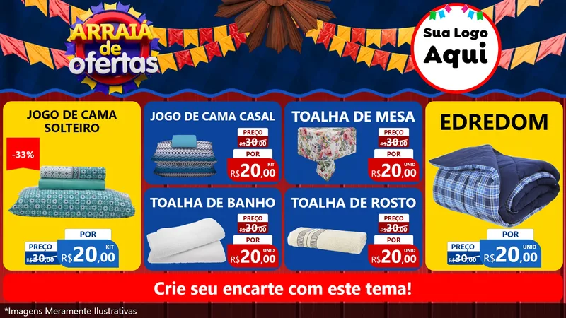 Modelo de TV para TV Horizontal com o tema Arraiá de Ofertas para Cama, Mesa e Banho