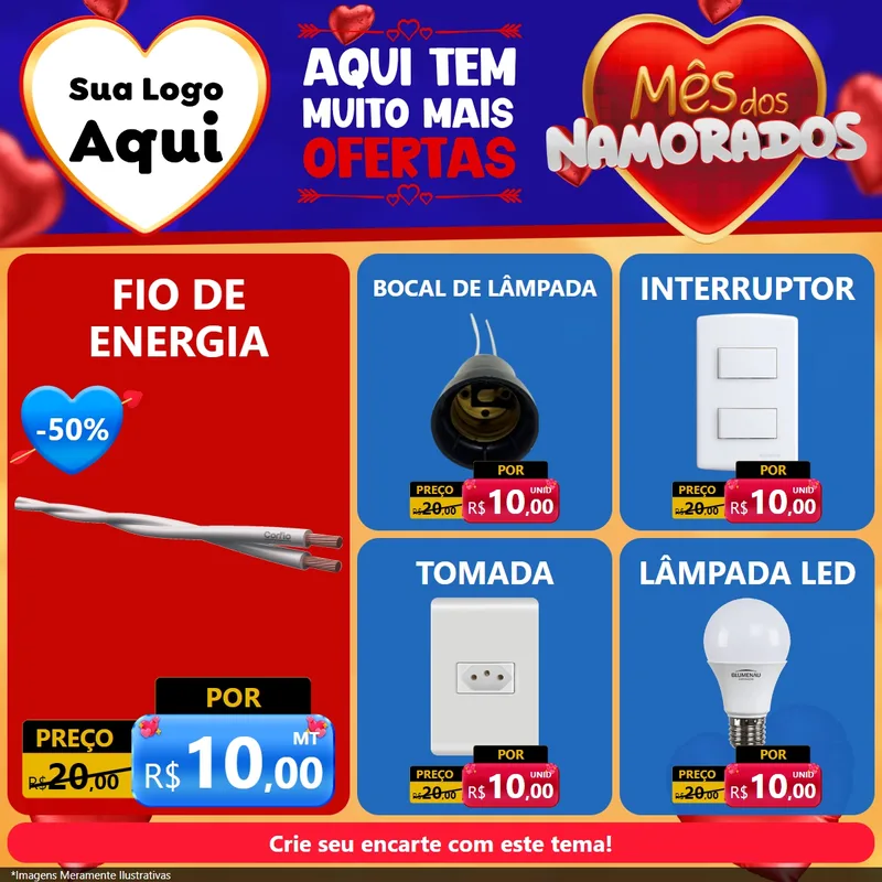 Modelo de Rede Social para Feed Facebook com o tema Mês dos Namorados para Materiais Elétricos