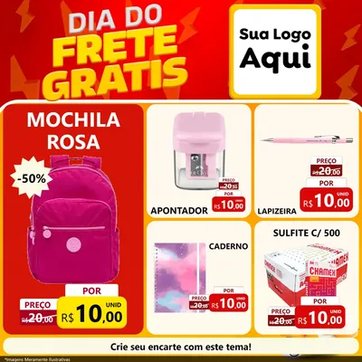 Modelo de Rede Social para Feed Facebook com o tema Dia do Frete Grátis para Papelaria